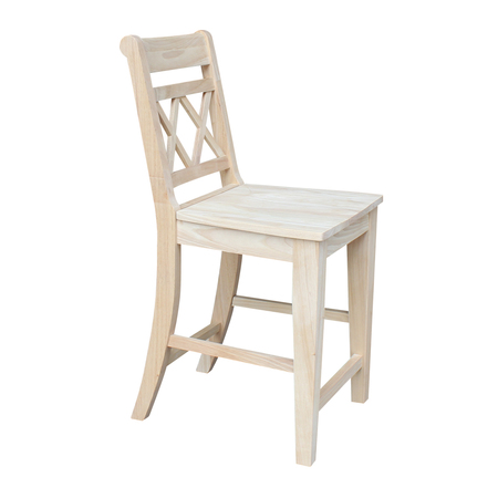 International Concepts Counter Height Double X-Back Stool, 24" Seat Height, Unfinished S-472